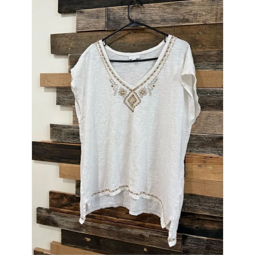 J Jill beaded top boho relaxed fit sz L